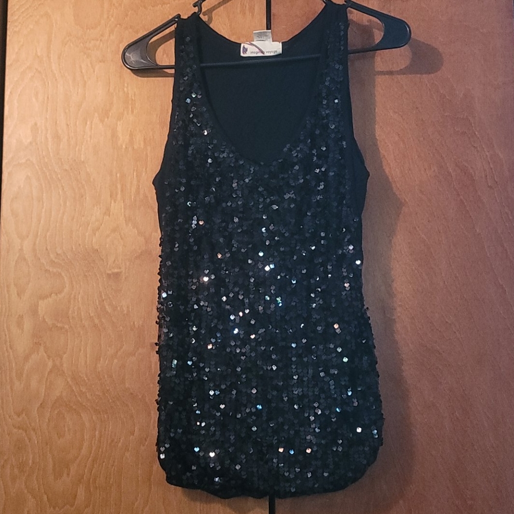 black sequin tank top